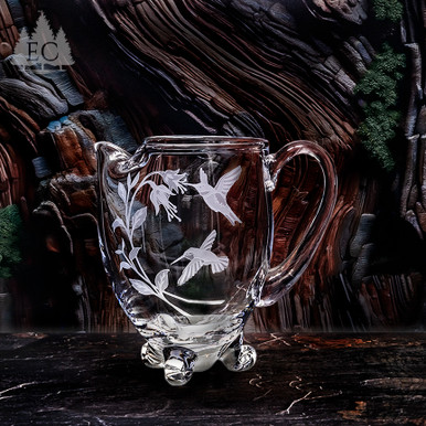 Hummingbird Fuchsia Footed Crystal Pitcher - Elements of Nature