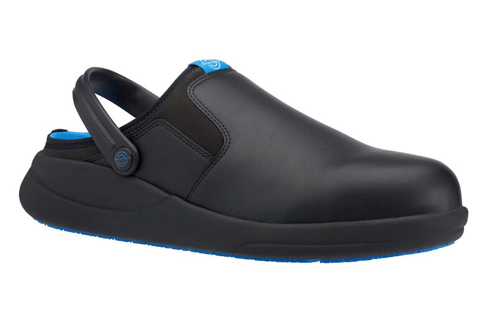WearerTech Refresh Black Work Clog Shoe With Safety Toe Cap and Non Slip Sole Angle View