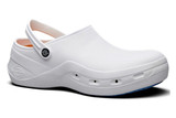 WearerTech Protect White Work Clog Shoe With Non Slip Sole and Safety Toe Cap Protection Angle View WearerTech Protect White Work Clog Shoe With Non Slip Sole and Safety Toe Cap Protection Angle View