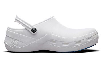 WearerTech Protect White Work Clog Shoe With Non Slip Sole and Safety Toe Cap Protection Side View
