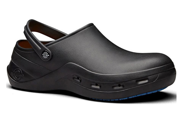 WearerTech Protect Black Work Clog Shoe With Non Slip Sole and Safety Toe Cap Protection Angle View