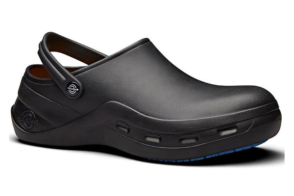 WearerTech Protect Black Work Clog Shoe With Non Slip Sole and Safety Toe Cap Protection Angle View