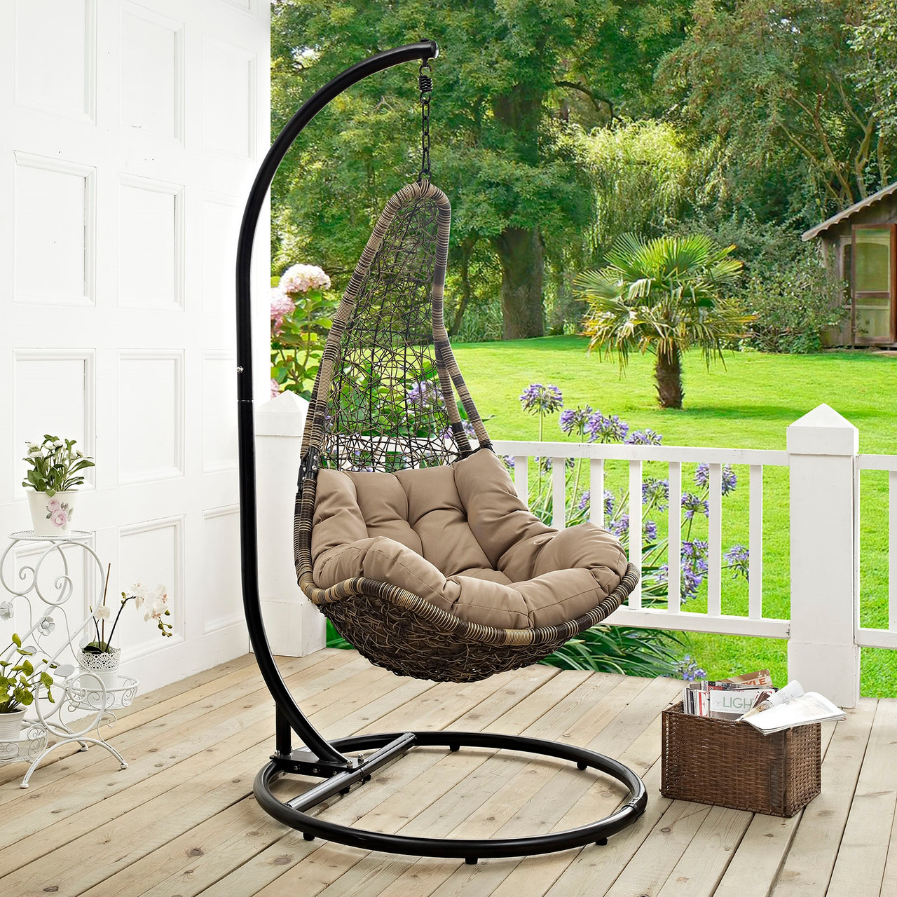 Modway Abate Outdoor Patio Swing Chair With Stand Black Mocha