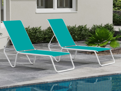 Gardenella Sling Four-Position Lay-flat Stacking Armless Chaise - Snow/Teal