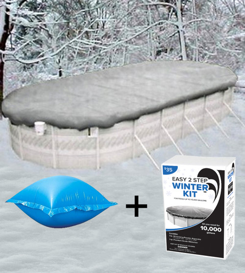 12'x21' Oval Silver Solid Winter Cover Package