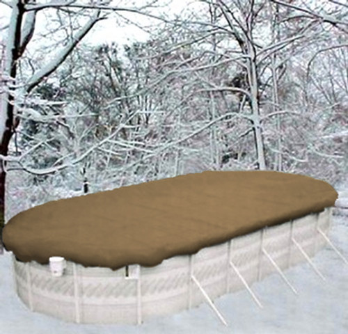 12'x21' Oval Tan Solid Winter Cover, Reinforced Hem - 25 Year Warranty