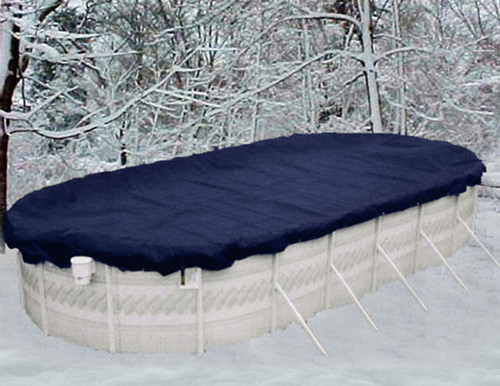 15'x30' Oval Dark Blue Solid Winter Cover, Reinforced Hem - 25 Year Warranty