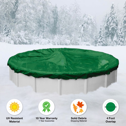 15' Round Green Solid Winter Cover - 10 Year Warranty