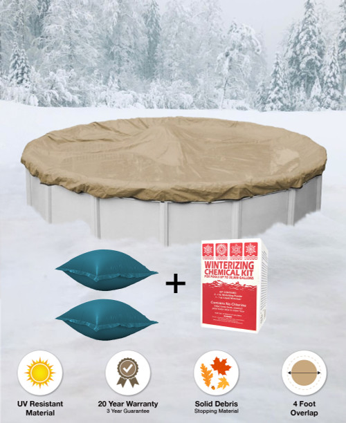 33' Round Tan Solid Winter Cover Package - 20 Year Warranty