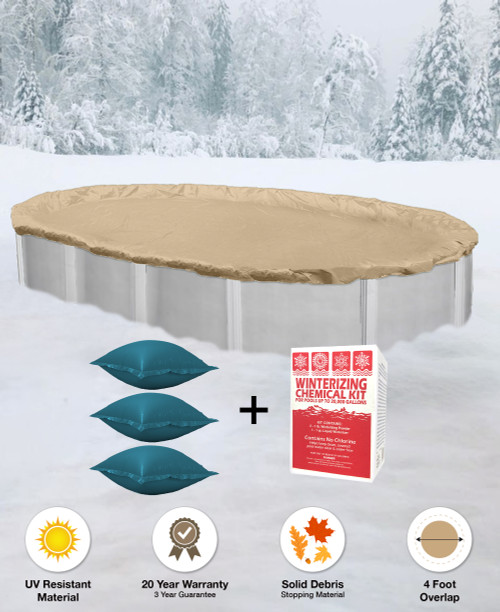 18'x34' Oval Tan Solid Winter Cover Package - 20 Year Warranty