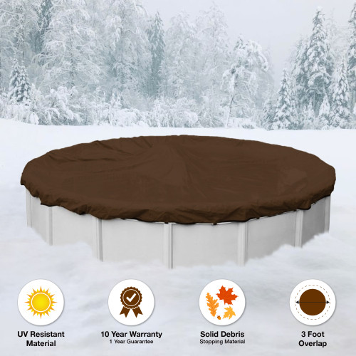 15' Round Brown Solid Winter Cover - 10 Year Warranty