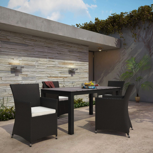 Modway Junction 5 Piece Outdoor Patio Dining Set Brown White