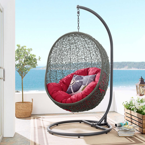Modway Hide Outdoor Patio Swing Chair With Stand Gray/Red