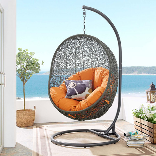 Modway Hide Outdoor Patio Swing Chair With Stand Gray/Orange