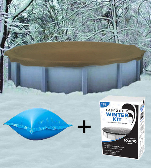 12' Round Tan Solid Winter Cover Package