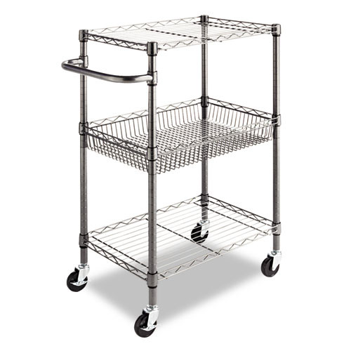 Alera Three-Tier Wire Rolling Cart, 24w x 16d x 39h, Black Anthracite