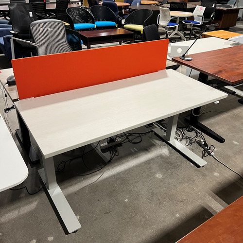 Pre-Owned White Laminate Height Adjustable Desk, 31"D x 64"W