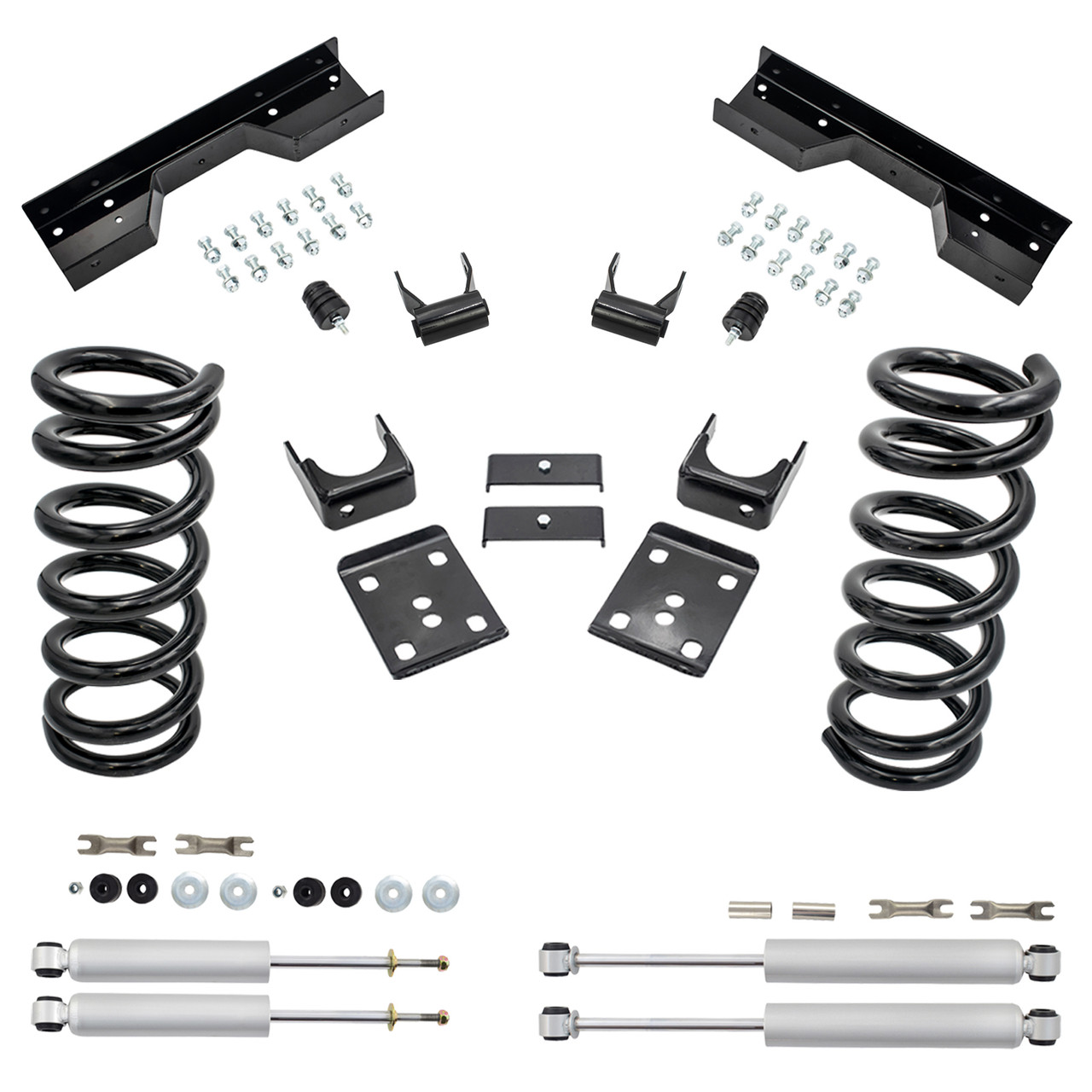 88-98 Chevy GMC C1500 V8 2"/5" Drop Kit EXT&STD CAB COILS+FLIP+SHACKLE+NOTCH+SHOCK