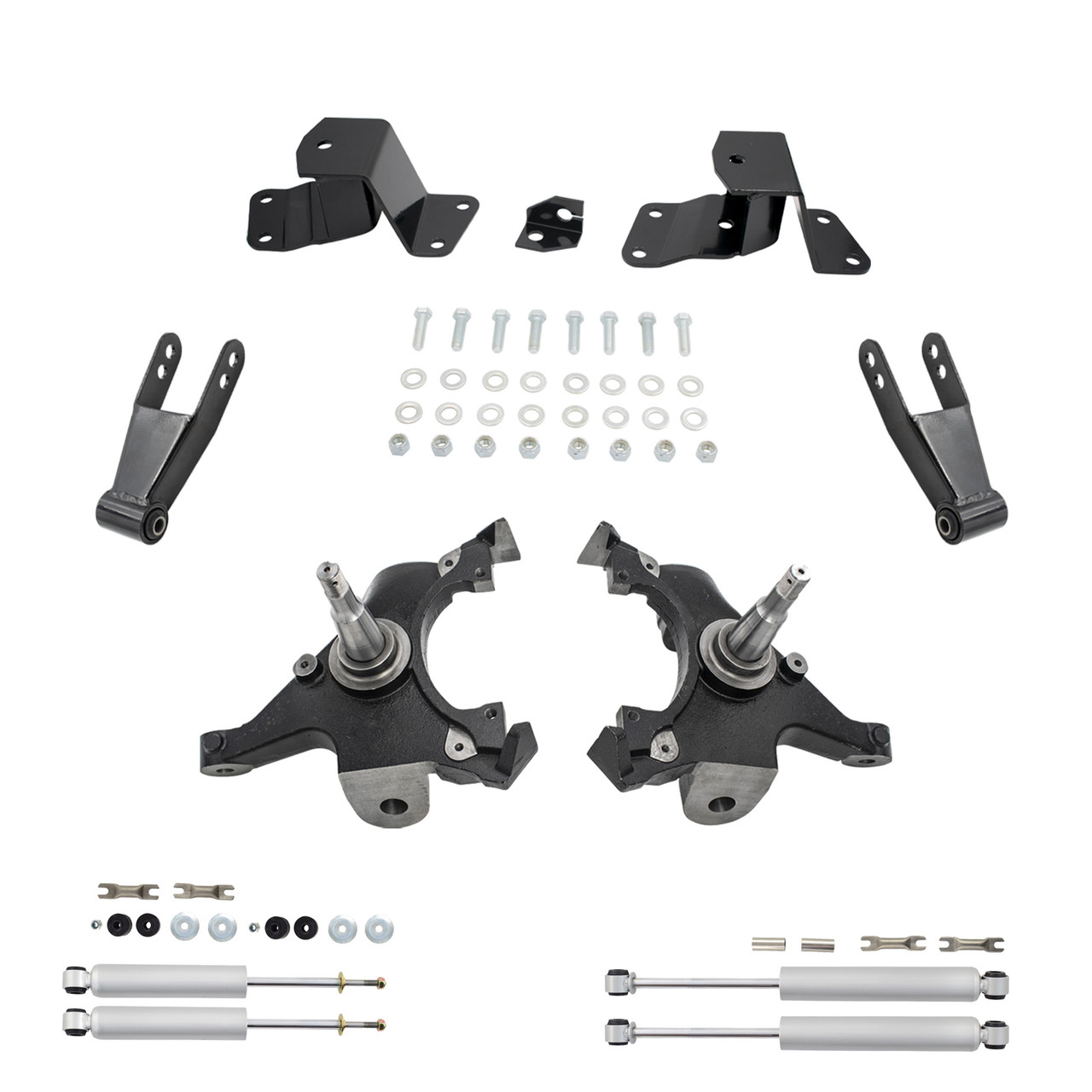2/3-4 Spindle Drop Kit + Shocks FOR 88-91 Chevy GMC C1500 Std Cab 1" Rotors 2WD