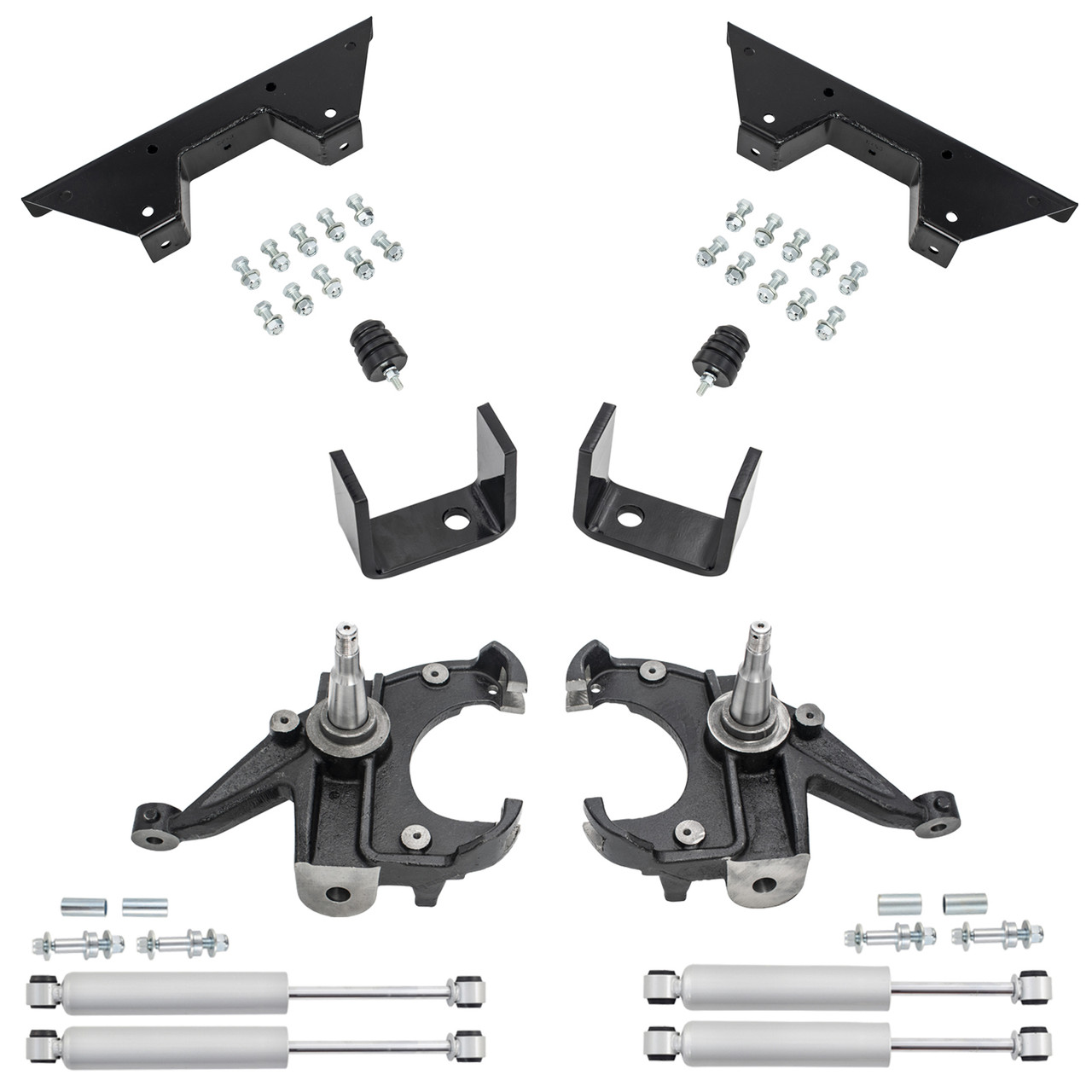 3/5 Spindle Drop Kit + Rear Shocks + C-Notch FOR 73-87 Chevy GMC C10 1" Rotors