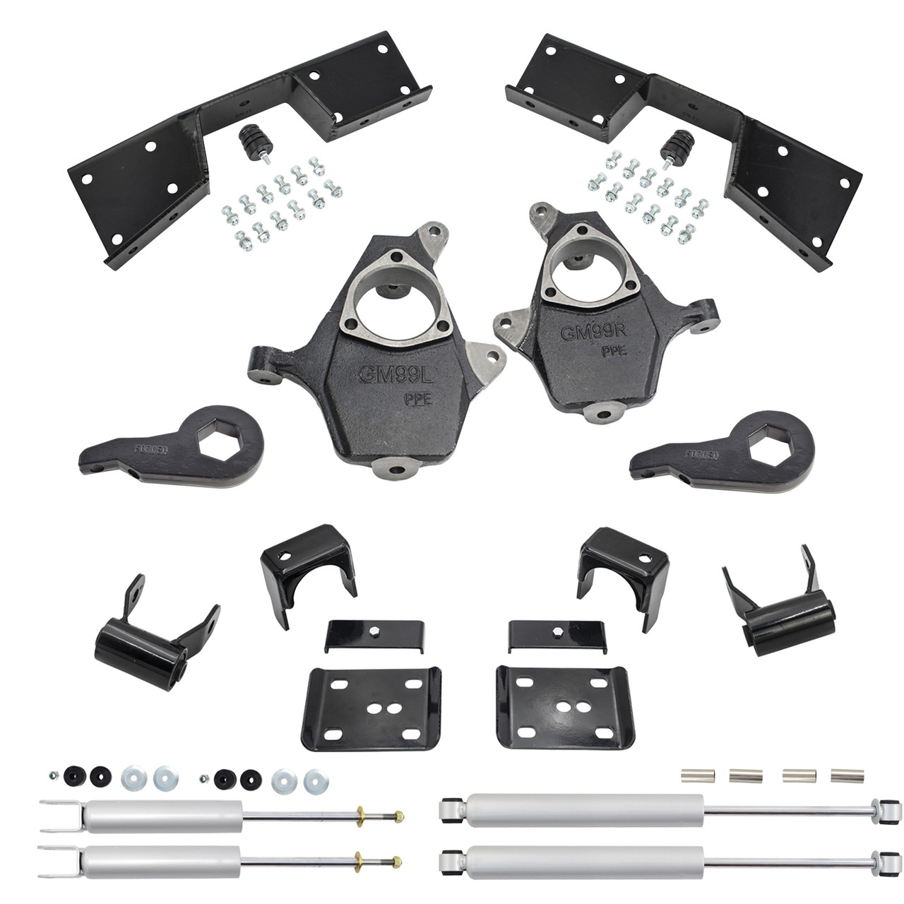 4"/5" Drop Kit + Shocks + C-Notch FOR 99-00 Chevy Silverado GMC Sierra 1500 4WD