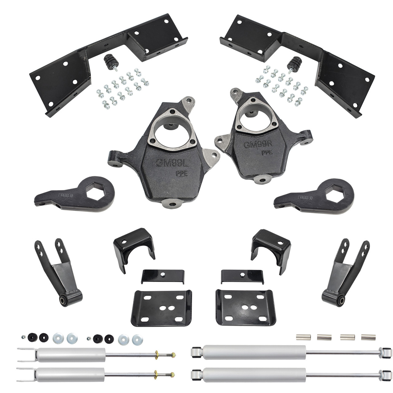 4"/7" Drop Kit + Shocks + C-Notch FOR 99-00 Chevy Silverado GMC Sierra 1500 4WD