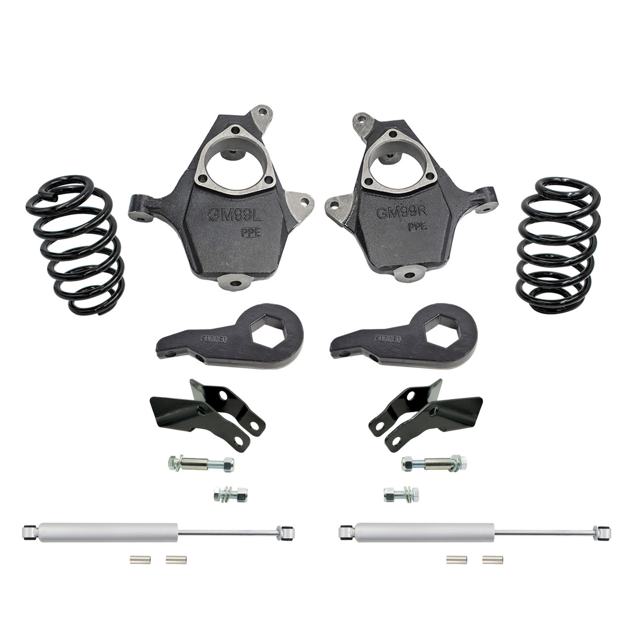4"/4" 00-06 GM SUV Drop Kit - Spindles+Keys | Ext+Rear Shocks