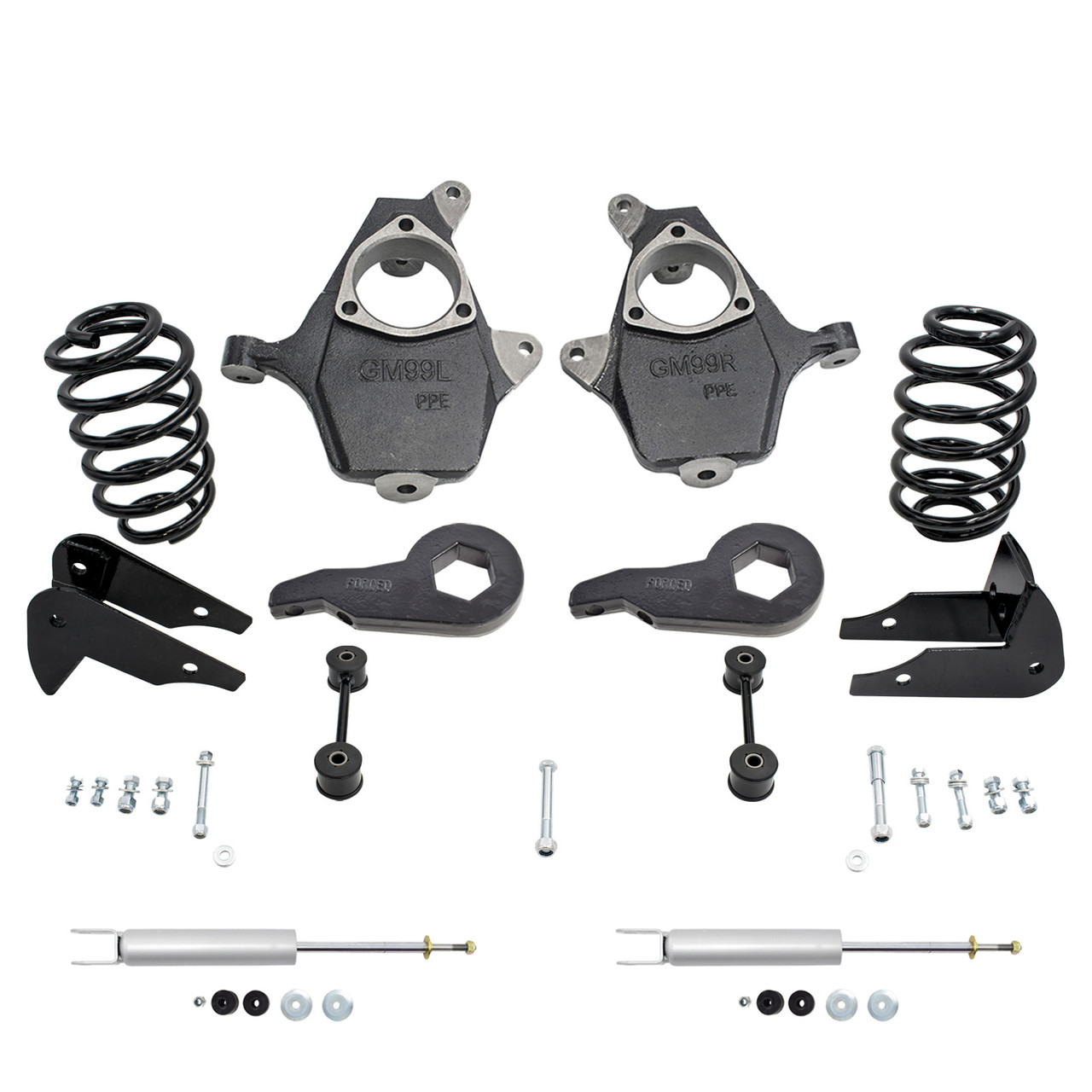 4"/5" 00-06 GM SUV Drop Kit - Spindles+Keys | RearK+Front Shocks