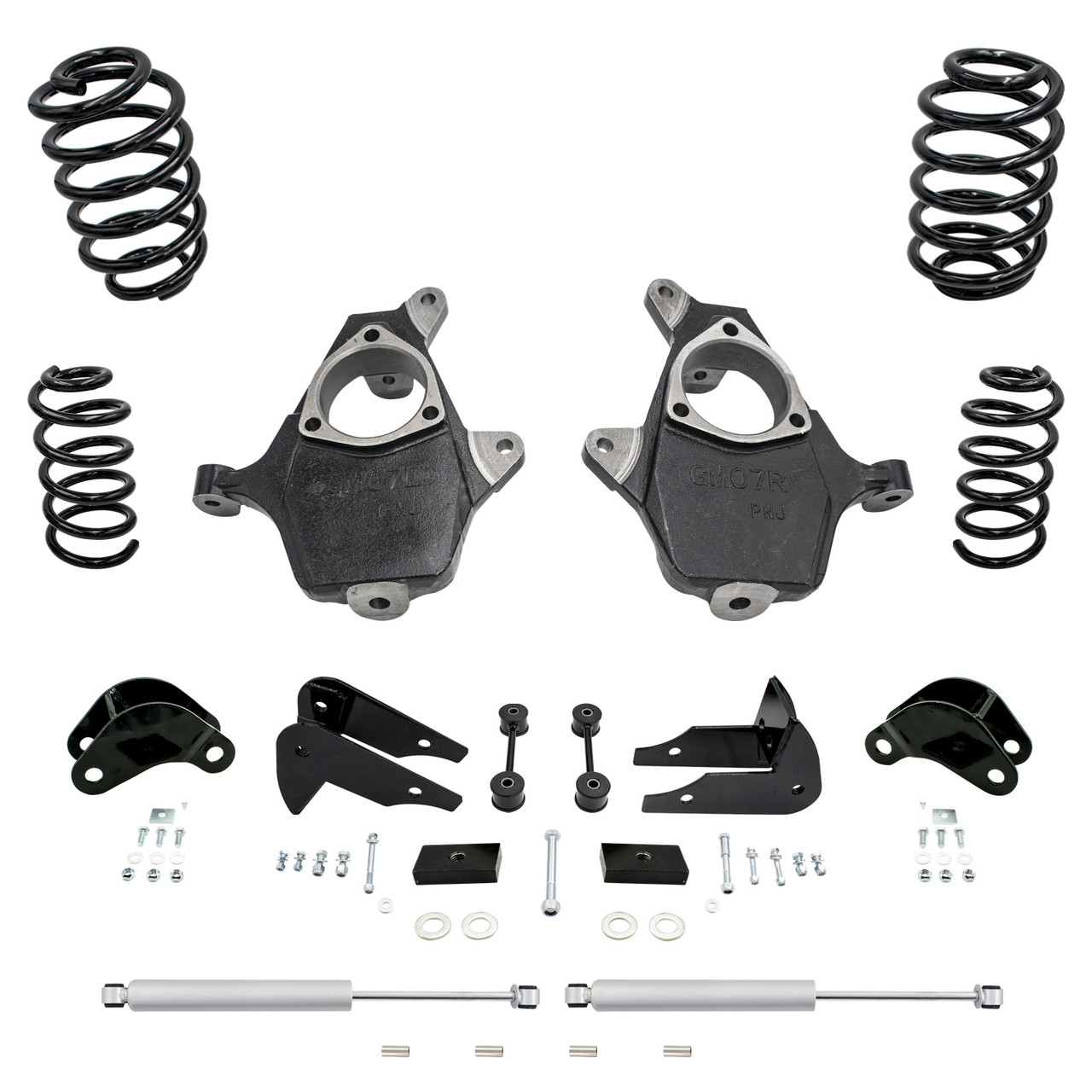 3/5 07-14 GM SUV Spindle + Coil Drop Kit + Rear Shocks + Extenders