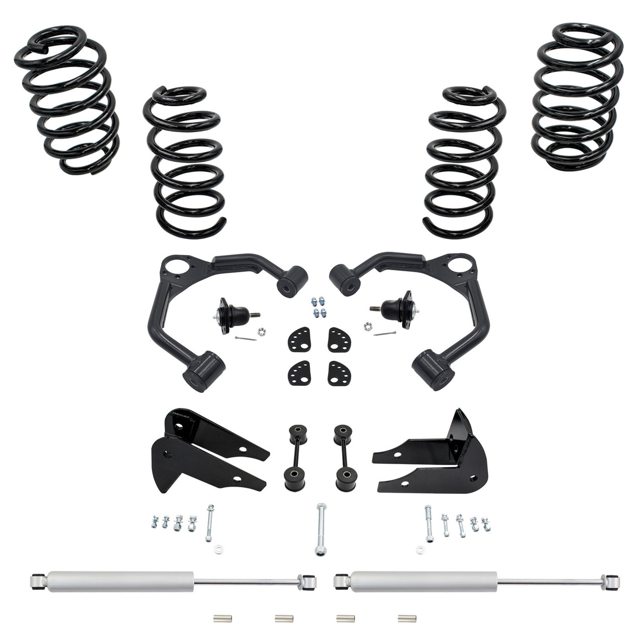 3/5 07-14 GM SUV Coil Drop Kit + Upper Arms + Rear Shocks