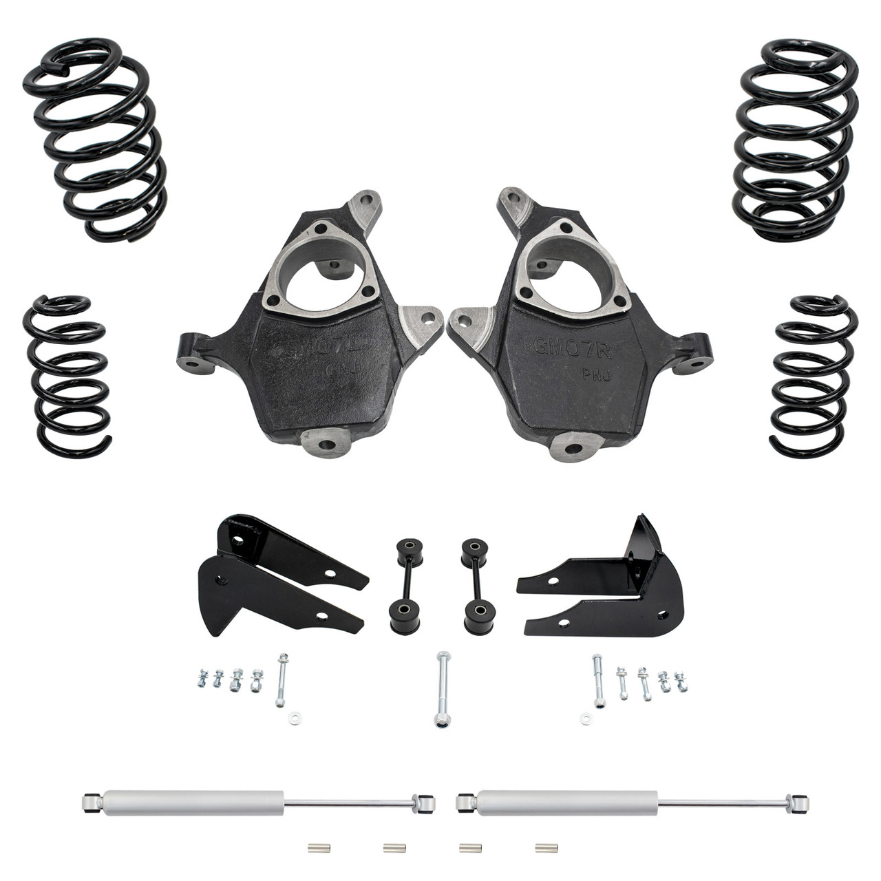 5/5 07-14 GM SUV Spindle + Coil Drop Kit + Rear Shocks