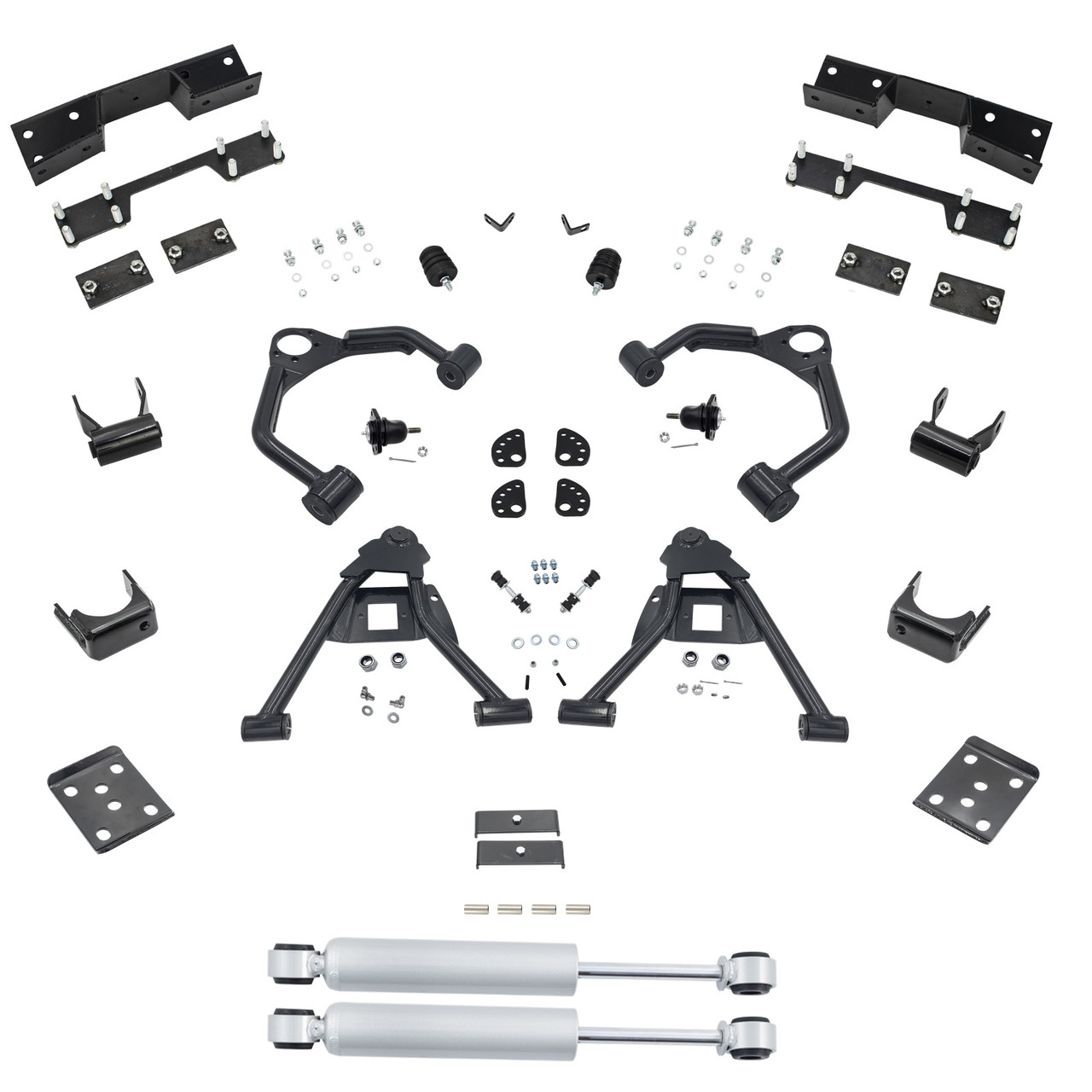 2007-2013 Silverado / Sierra 1500 4/6 Lowering Kit - Control Arms + Rear Shocks + C-Notch