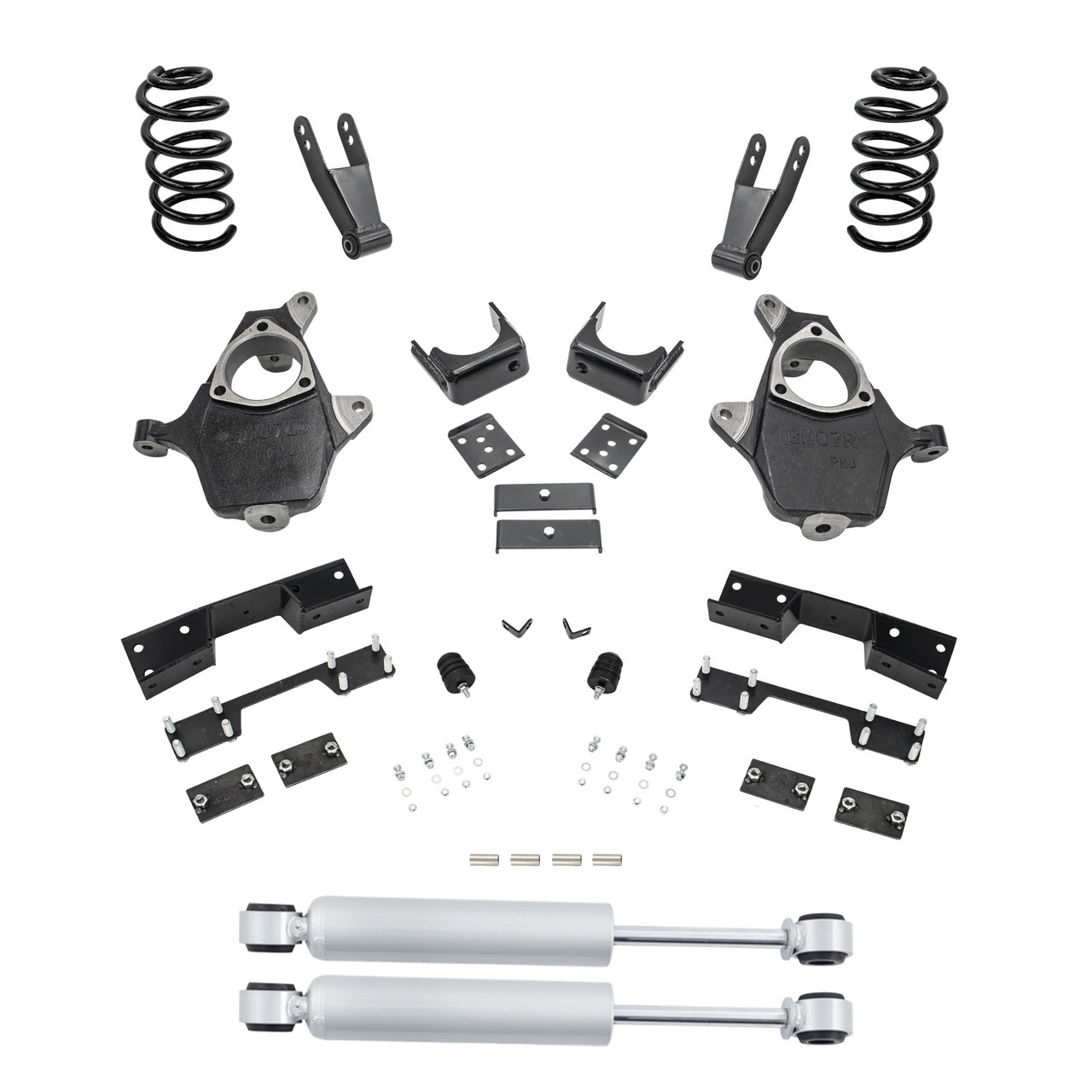 2007-2013 Silverado / Sierra 1500 V8 5/8-9 Lowering Kit - Spindles + Coils + Rear Shocks + C-Notch
