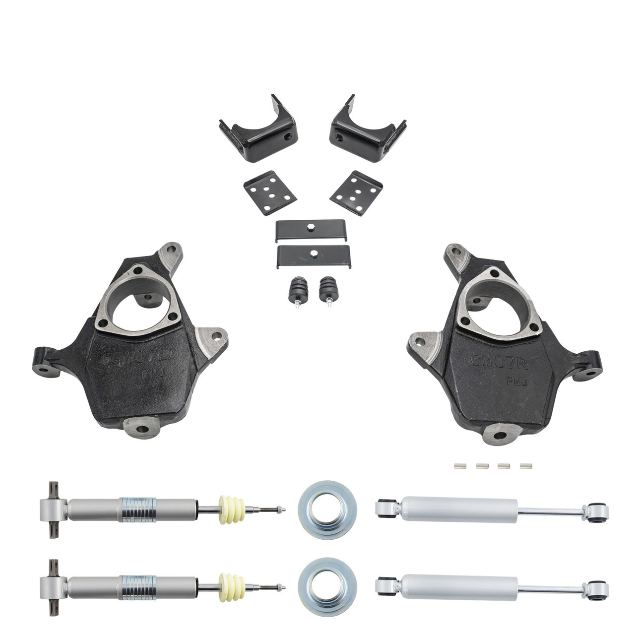 2007-2013 Silverado / Sierra 1500 2.5-4/7 Lowering Kit - Spindles + Adjustable Struts + Rear Shocks