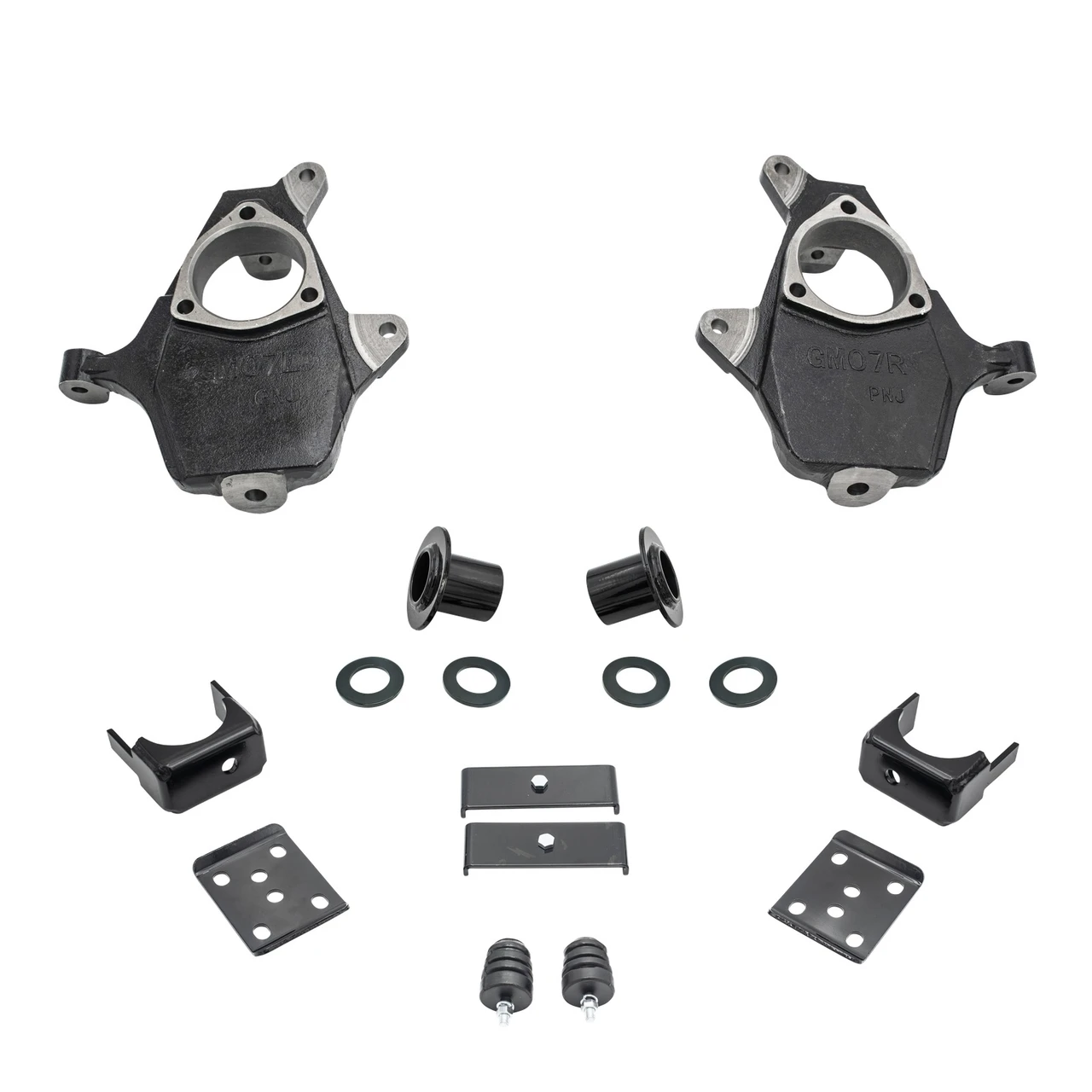 2014-2016 Silverado / Sierra 1500 3-4/7 Lowering Kit - Spindles + Coil Relocators - Cast Steel Arms