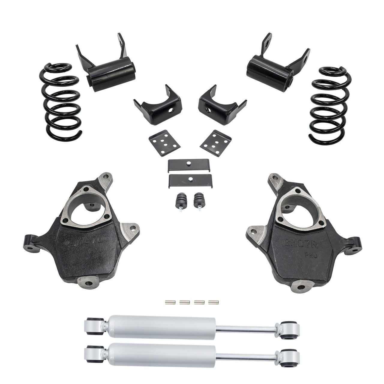 2014-2016 Silverado / Sierra 1500 V6 4/6 Lowering Kit - Spindles + Coils + Rear Shocks - Cast Steel