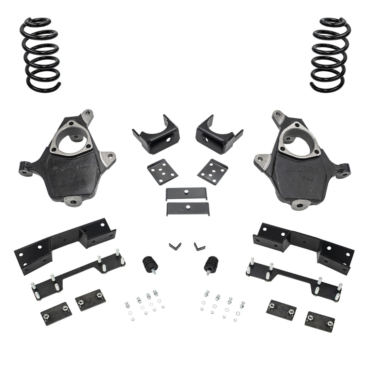 2014-2016 Silverado / Sierra 1500 V8 5/7 Lowering Kit - Spindles + Coils + C-Notch - Cast Steel Arms