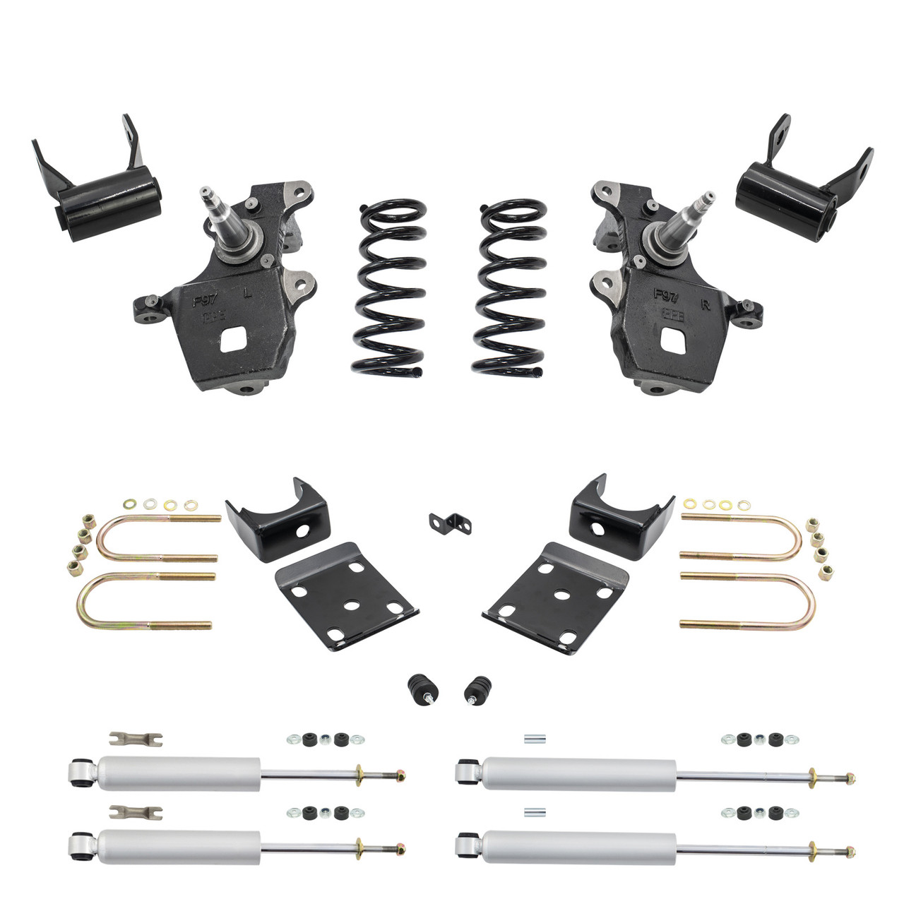 Trekline 3/5 Spindles & Coils Lowering Kit for 1997-2003 Ford F-150 2WD V6 + Shocks