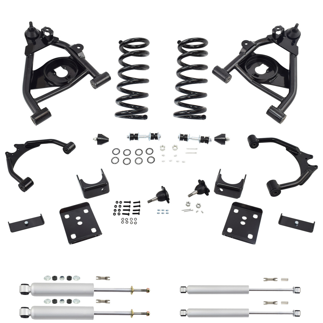 Trekline 4/6 Control Arm + Coil Drop Kit — Tahoe 95-99 / Yukon 95-97 2-Door 2WD V8 + Shocks