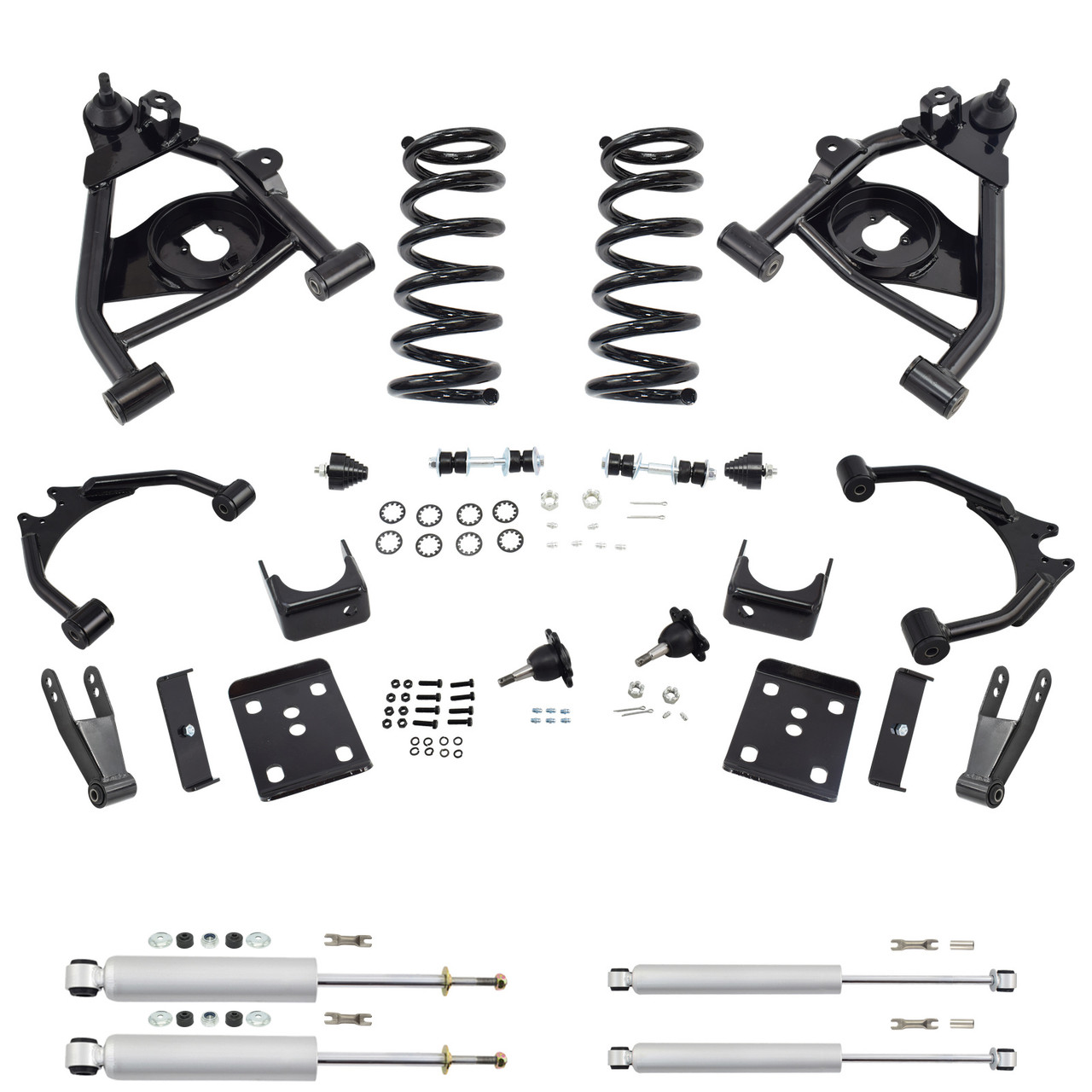Trekline 4/7–8 Control Arm + Coil Drop Kit — Tahoe 95-99 / Yukon 95-97 2-Door 2WD V8 + Shocks