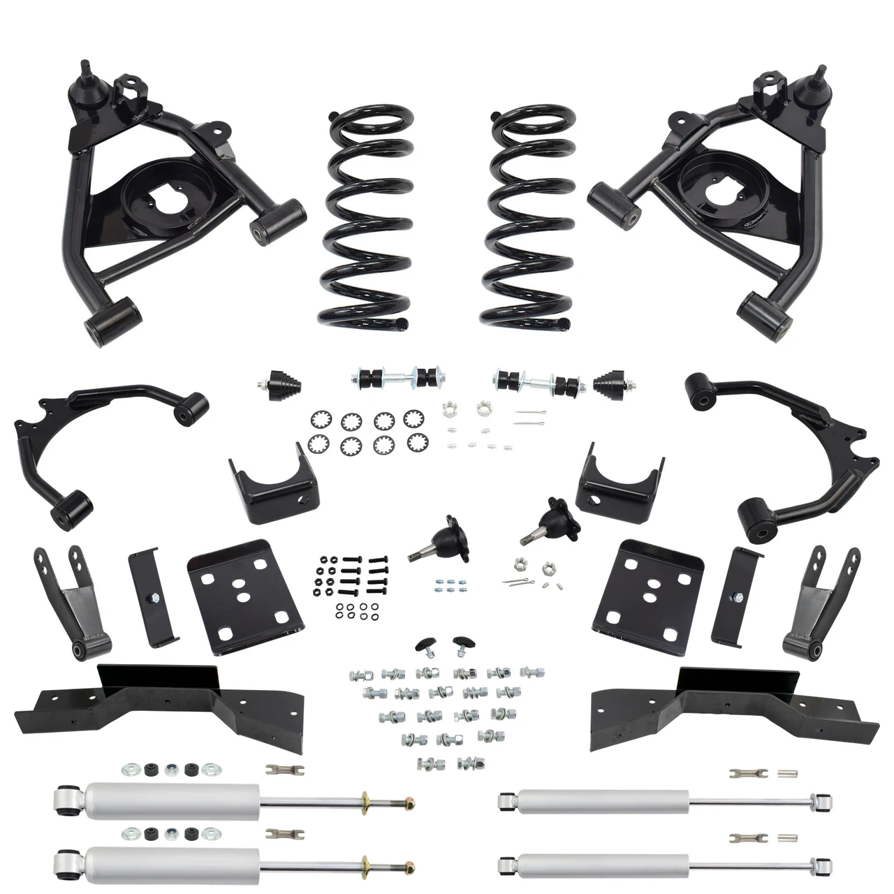 Trekline 4/7–8 Control Arm + Coil Drop Kit — Tahoe 95-99 / Yukon 95-97 2-Door 2WD V8 + Shocks + C-No