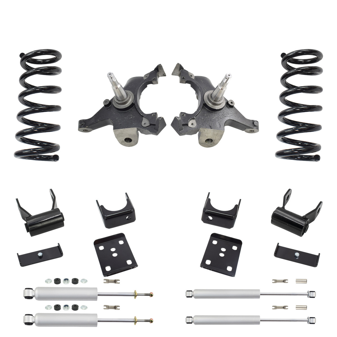 Trekline 4/5 Drop spindles and coils Drop Kit — 95-99 Tahoe Yukon 4-Door 2WD V8 + Shocks