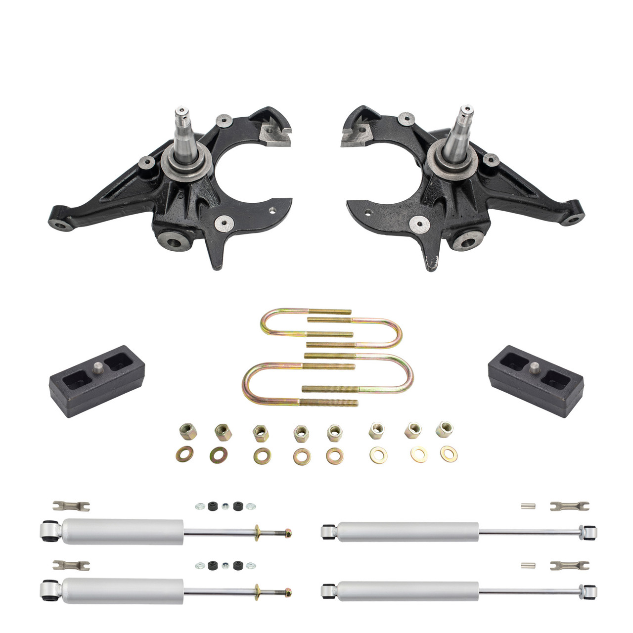 2/2 Spindles Lowering Kit with Front and Rear Shocks for 1983–1997 Chevy Blazer GMC Jimmy 2WD I4/V6