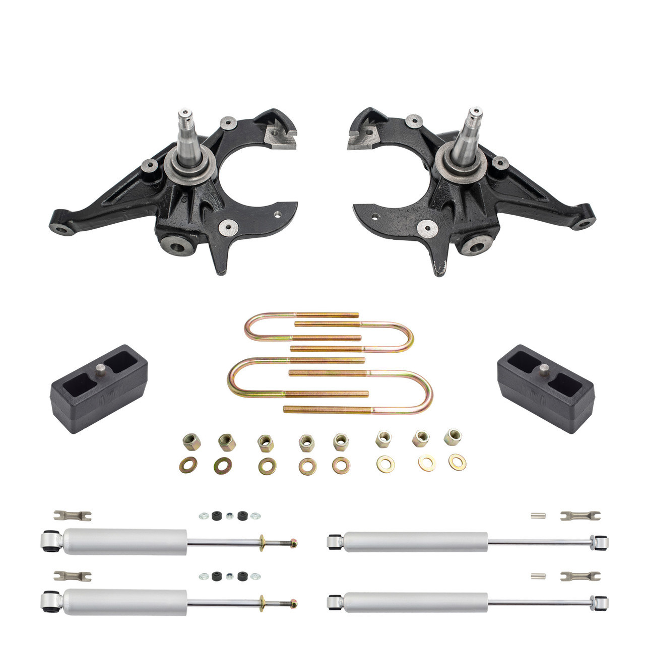 2/3 Spindles Lowering Kit with Front and Rear Shocks for 1983–1997 Chevy Blazer GMC Jimmy 2WD I4/V6