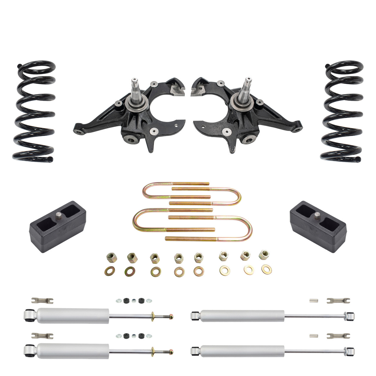 3/3 Spindles + coils Lowering Kit with Front and Rear Shocks for 1983–1997 Chevy Blazer GMC Jimmy 2W