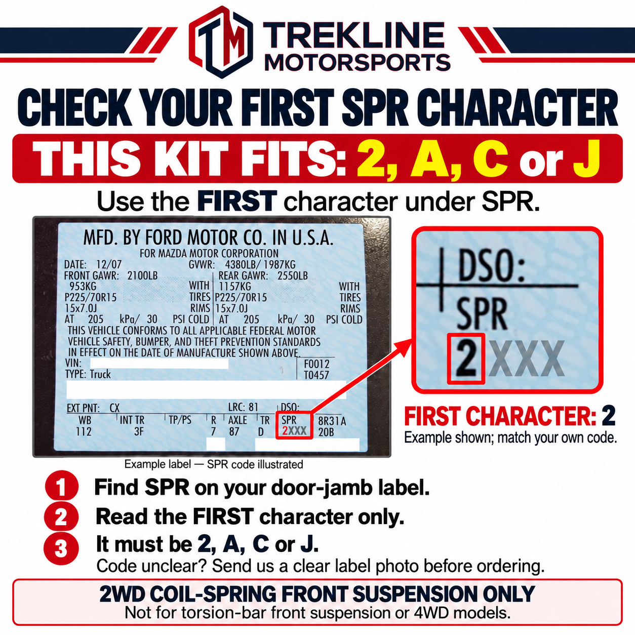 Check the FIRST SPR character on the factory door label
