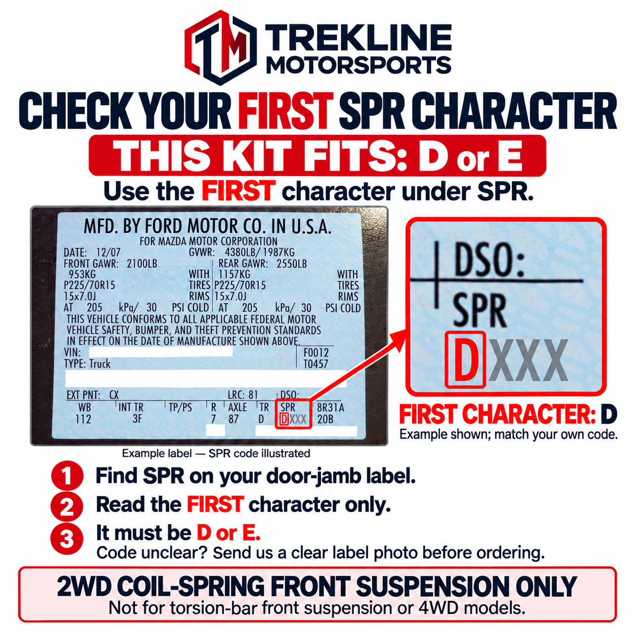 Check the FIRST SPR character on the factory door label