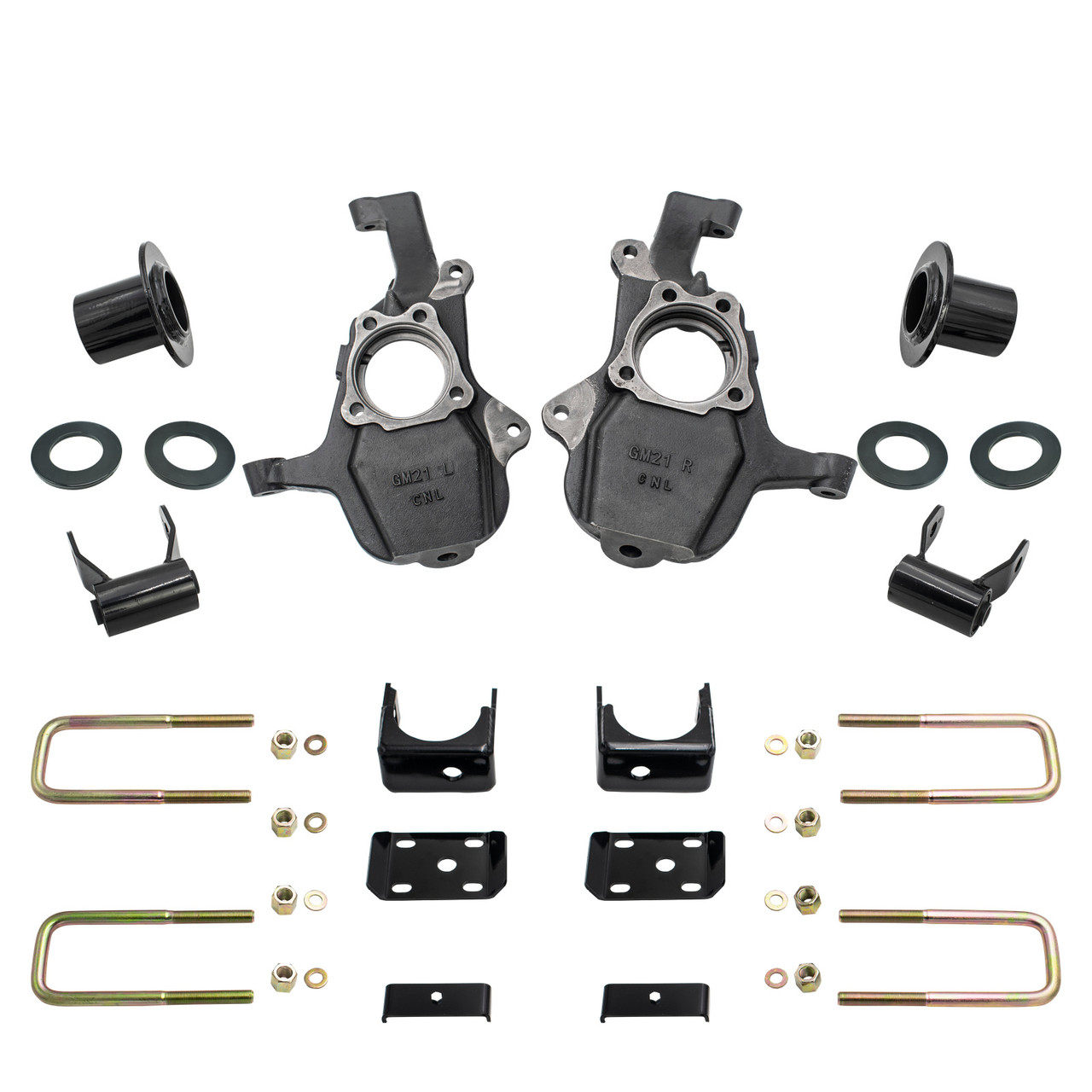 3-4/6 Lowering Kit for 2019-2026 Chevrolet Silverado / GMC Sierra 1500 2WD - Spindles + Coil Relocat
