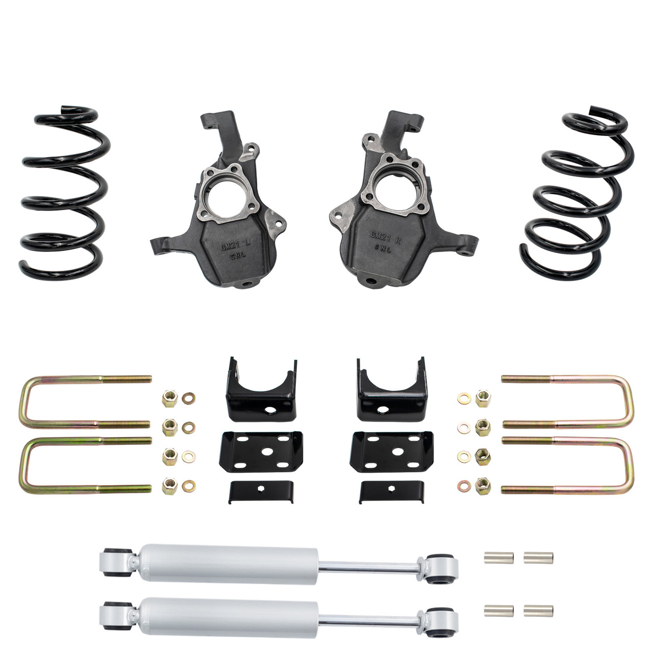 4/7 Lowering Kit for 2019-2026 Chevrolet Silverado / GMC Sierra 1500 2WD V8 - Spindles + Coils with