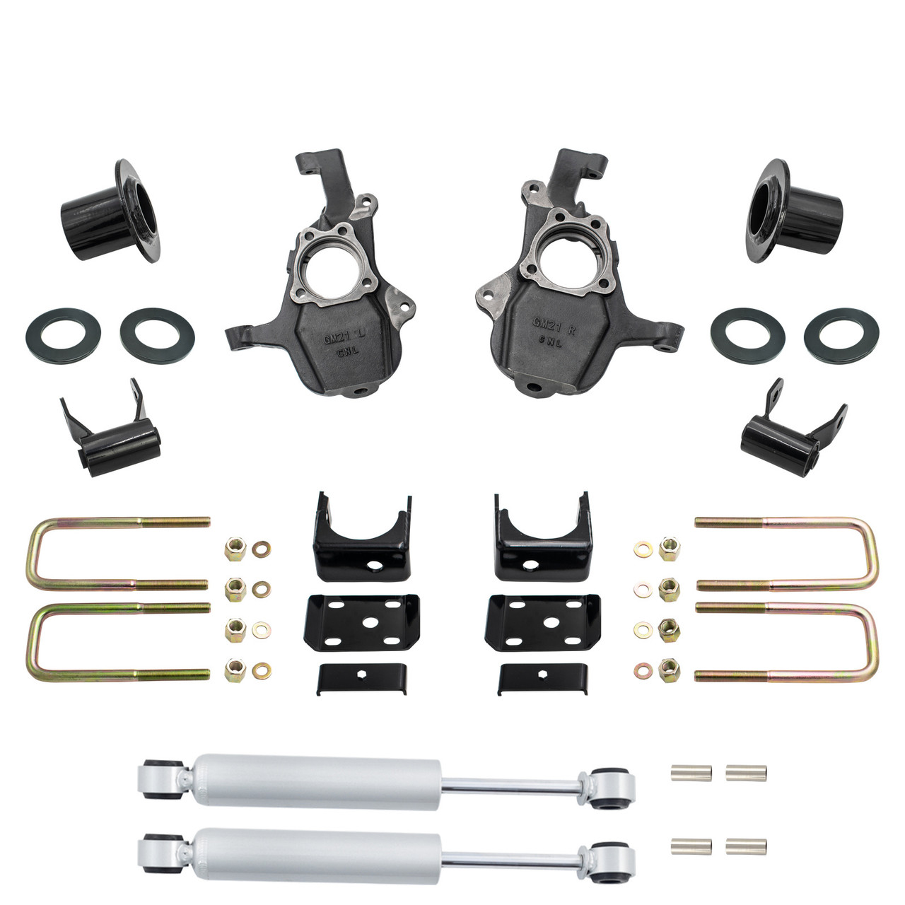 3-4/6 Lowering Kit for 2019-2026 Chevrolet Silverado / GMC Sierra 1500 2WD - Spindles + Coil Relocat